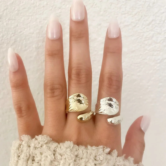 925 Sterling Silver Hammered Ring Chunky Wrap Ring Statement Ring Boho Ring - Picture 3 of 9